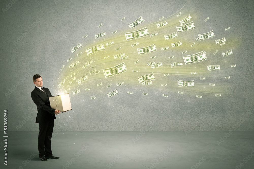 Money flying from box concept