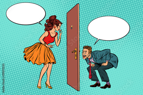 man and woman looking through a door, Voyeurism and privacy