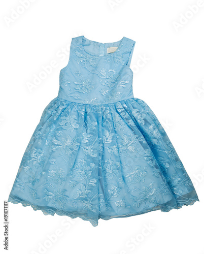 Blue dress for children. Isolate on white