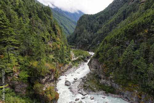 Scenic mountains and river near Namche Bazaar