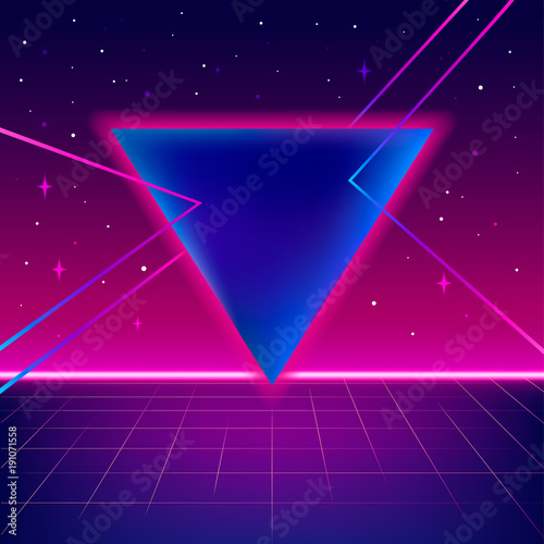 80s sci-fi background with perspective grid