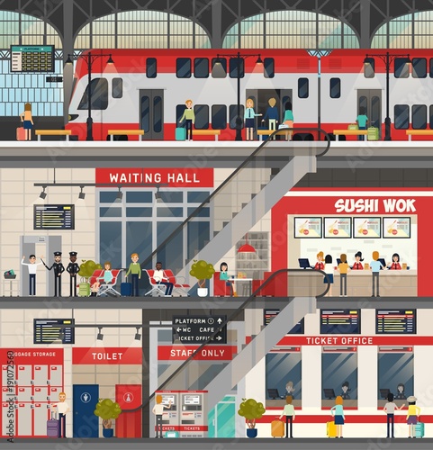 Train or locomotive station, metro or subway