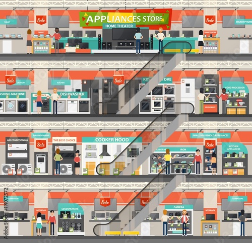 Supermarket or shop, mall with home appliance
