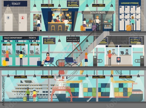 Sea or ocean port with rooms interior view