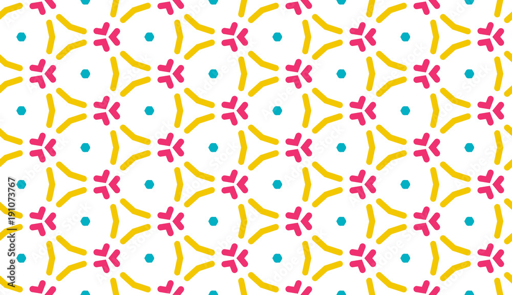 Retro geometric pattern in repeat. Fabric print. Seamless background, mosaic ornament, vintage style. 