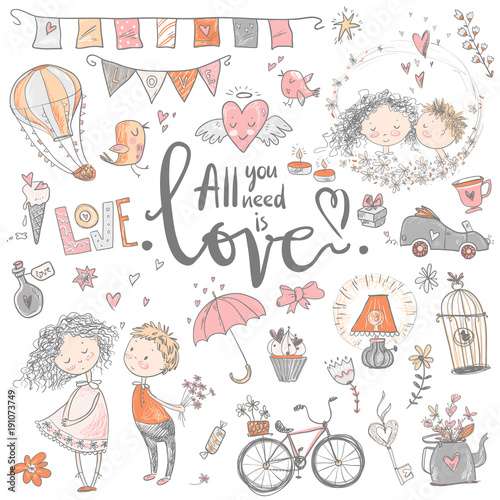 Cute fall in love collection. Nice romantic isolated elements. F
