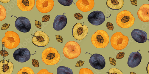 
In ordinary seed, large trees are hidden, future trees. Fruits of apricot and plum.
