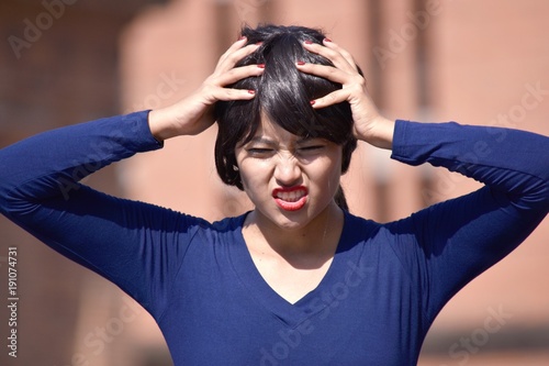 Stressful Female Woman Wearing A Wig