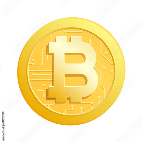 Golden bitcoin coin isolated on the white background