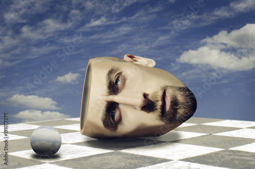 Surreal portrait of bearded man. Surreal concept