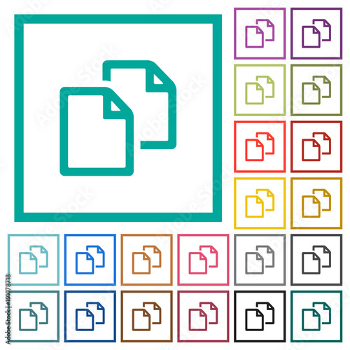 Copy document flat color icons with quadrant frames