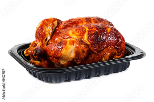 Grilled Whole Chicken Isolated on white background. Selective focus.