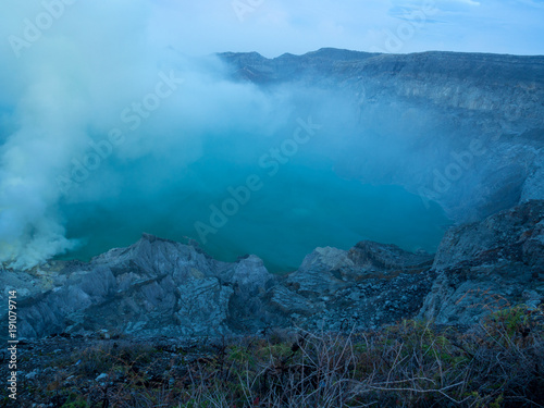 The sulfuric lake of Kawah Ijen vulcano in East Java, Indonesia. November, 2017 photo