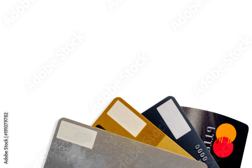 Credit cards on white backg...