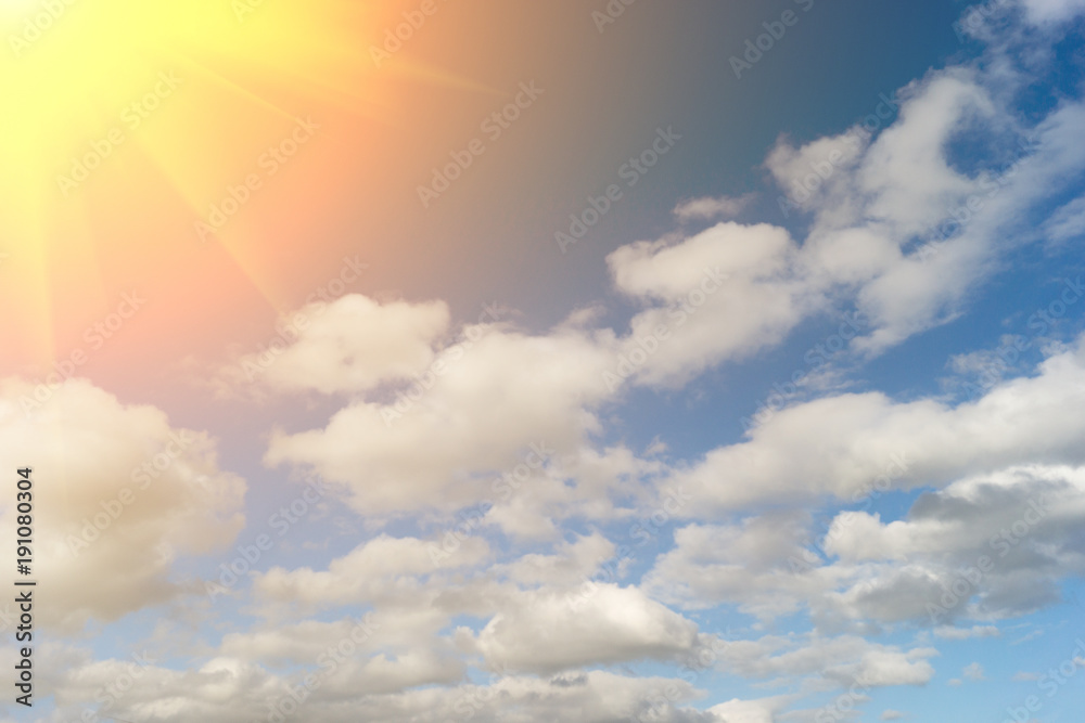 sky with clouds and sun. A textured background.Copy paste place