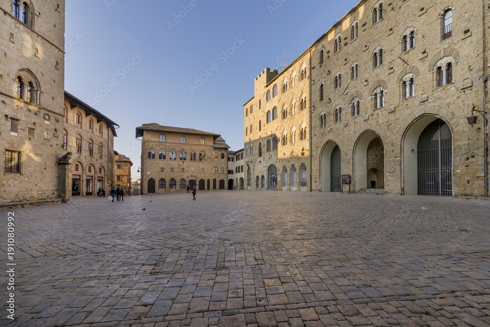 Priori square in a quiet moment of the afternoon, Volterra, Pisa, Tuscany, Italy