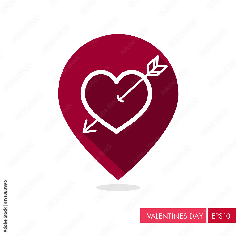 Arrow heart icon. Love pin map icon