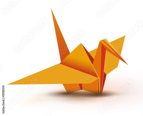 Origami. Origami crane. Orange origami crane. Orange paper origami crane. Paper crane. Vector illustration Eps10 file