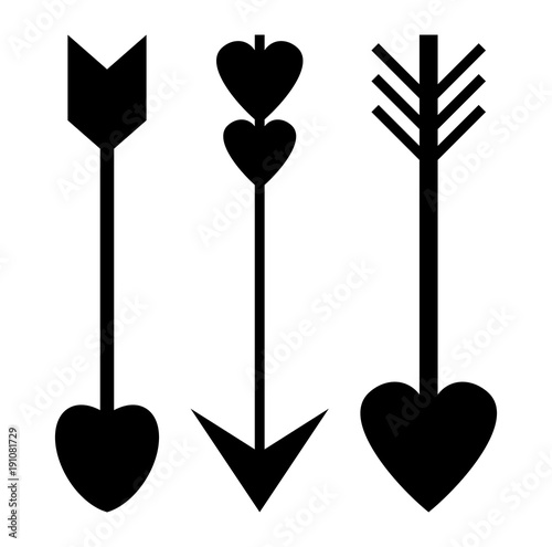 Set of Cupid arrow symbol isolated on white