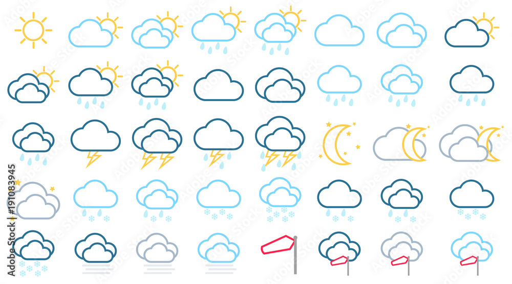 40 Wetter Icons Set Linien Form 40 Wetter Icons Set Linien Form