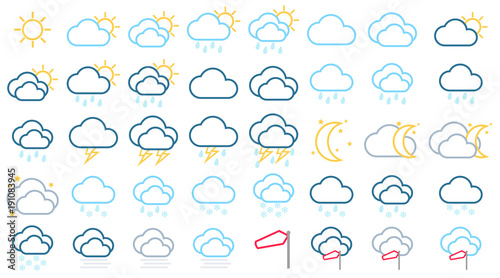 40 Wetter Icons Set Linien Form