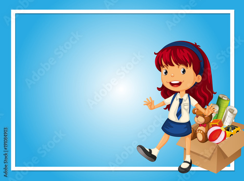 Border template with girl and box of toys
