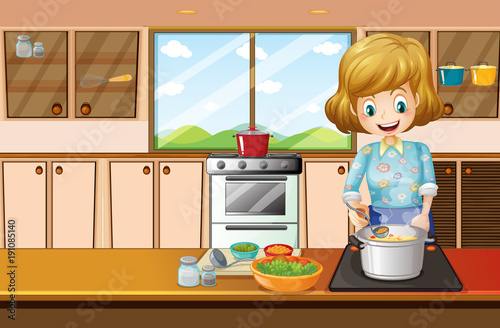 Woman cooking in kitchen