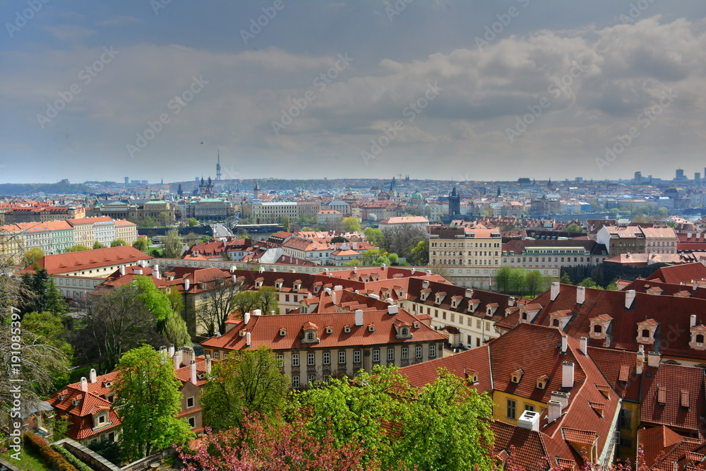 Spring Prague view. Czech. Cityscape. Panorama.