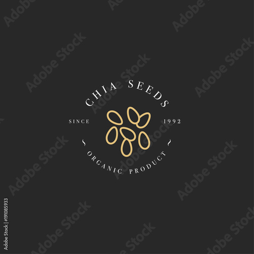 Vector design element and icon in linear style - chia seeds - healthy eco food. Organic ingredient. Detox and weightloss supplements.