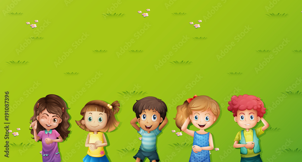 Background scene with kids on grass Background scene with kids on grass