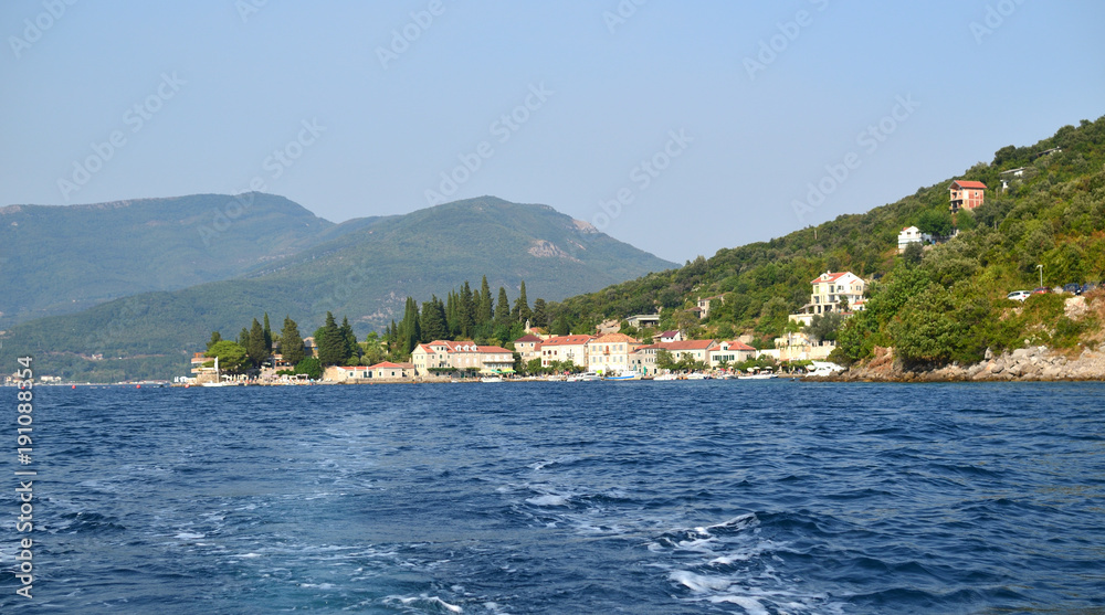 Small port of Rose, Herceg-Novi, Montenegro, shot from sea