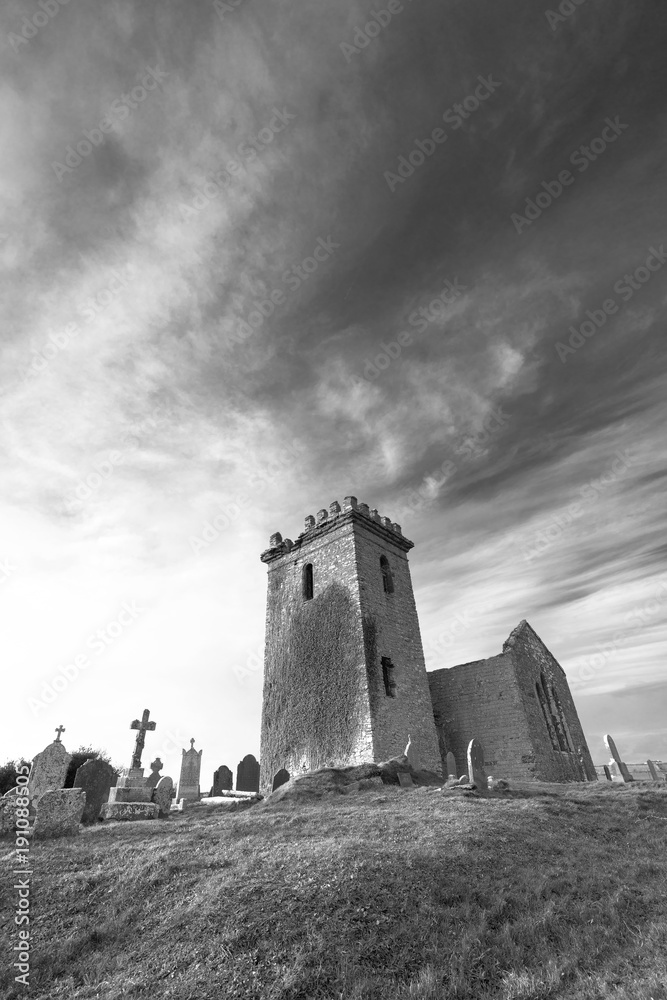 A Templar church sits abandoned and in ruins in Co. Wexford, Ireland.