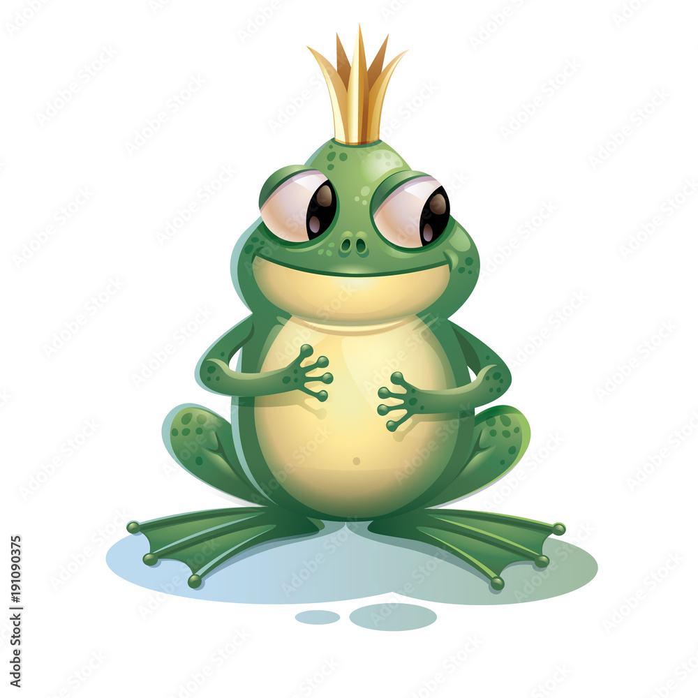 Cartoon frog. Cute frog with crown isolated on white background. Cartoon 3d  character vector symbol. Stock Vector | Adobe Stock