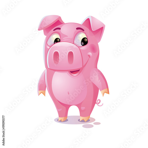 Cartoon pig. Cute pig isolated on white background. 3d cartoon character vector symbol.