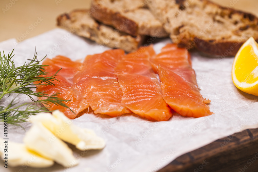 Fresh salmon sashimi salad on bamboo dish Fresh salmon sashimi salad on bamboo dish