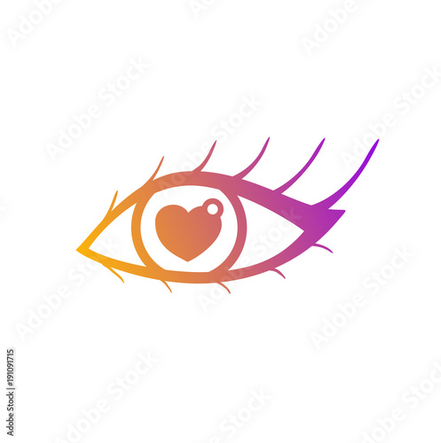 Vector illustration of eye with pupil in shape of heart. Symbol of love for saint Valentine day