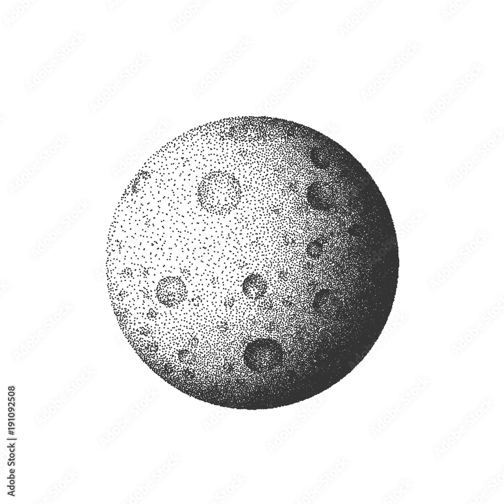 Naklejka premium Vector moon silhouette in stipplism dots style black white