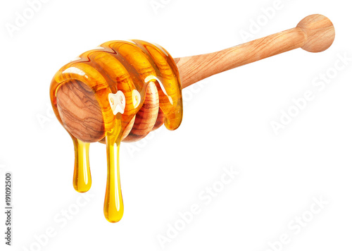 Fototapet honey dripping isolated on white background