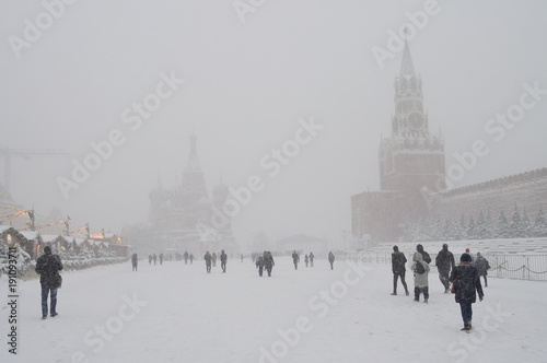 Canvas Print A view of the Red Square in Moscow during a snowstorm.