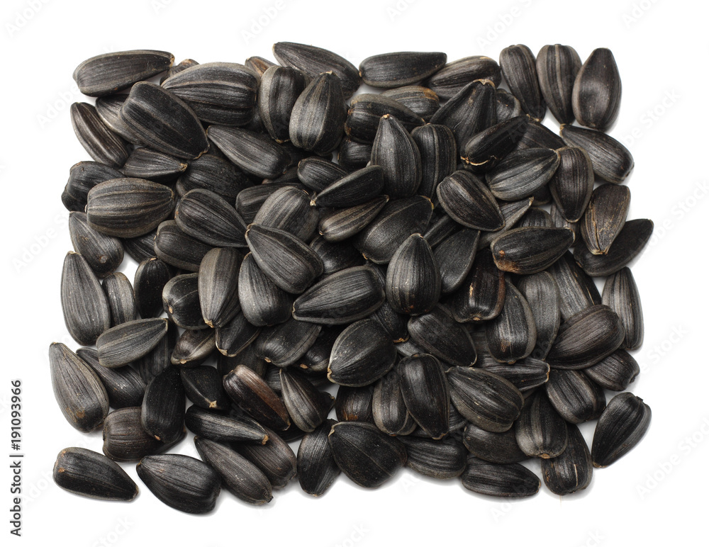 sunflower seeds isolated on white background. top view