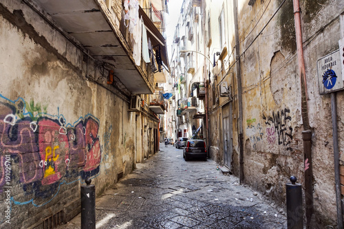 Fototapeta Naklejka Na Ścianę i Meble -  Street view of old town in Naples city, italy Europe