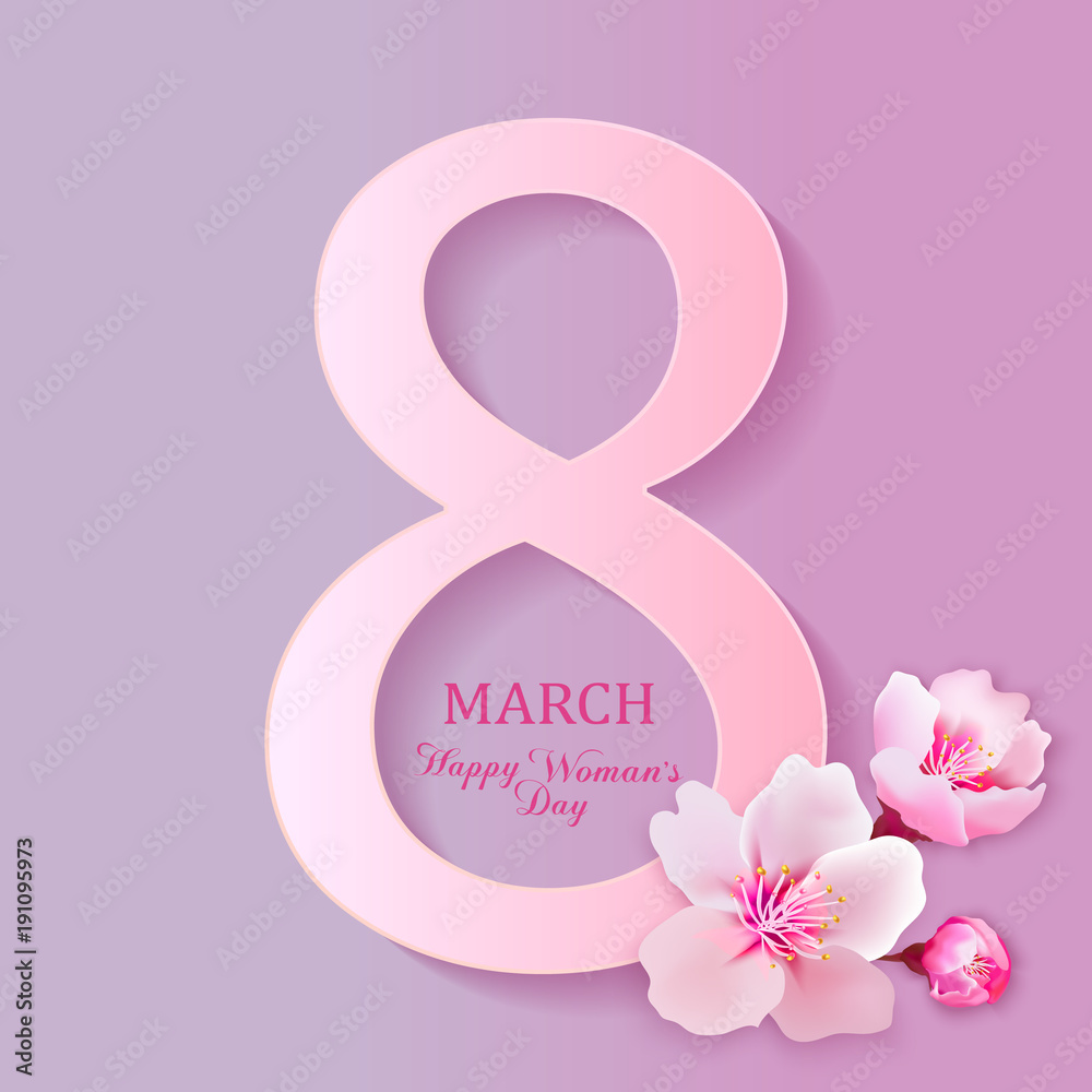 8 march modern background design with flowers. Happy women's day stylish greeting card with cherry blossoms 8 march modern background design with flowers. Happy women's day stylish greeting card with cherry blossoms