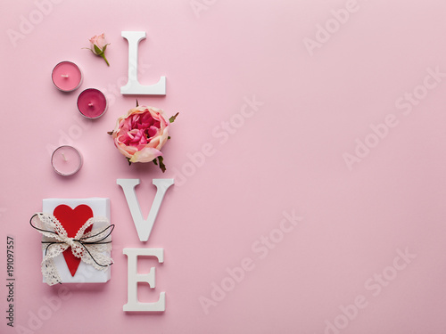 Valentines day concept with love letters on pink background