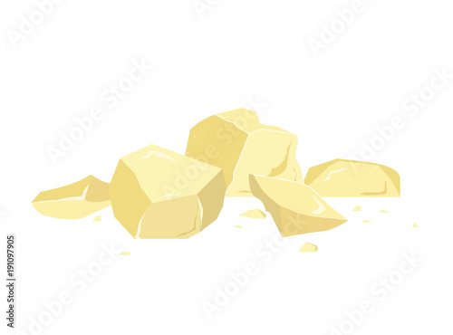Pieces of cocoa butter, close up isolated on white background, composition.