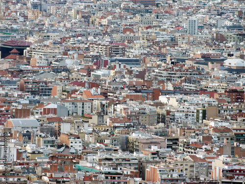 panoramic aerial urban landscape of barcelona showing residential and business districts with hundreds of buildings visible © Philip J Openshaw 