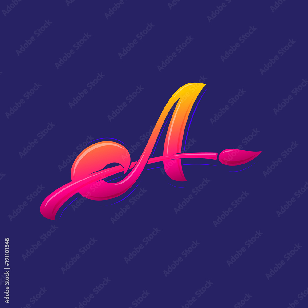 A monogram. Letter A with a brush, Art logo, Artist monogram