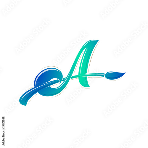 A monogram. Letter A with a brush, Art logo, Artist monogram