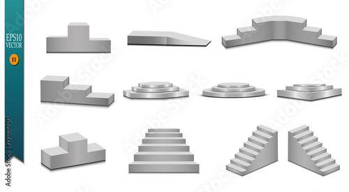 Round stage podium isolated on white background. 3d Pedestal. Vector illustration.
