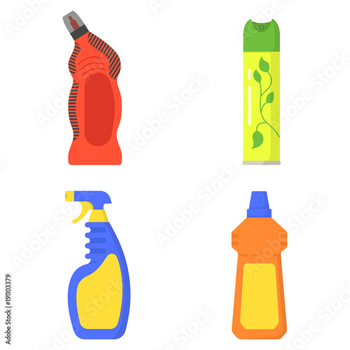Set icon bottle detergent, cleaner and spray