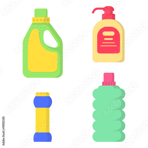 Set icon bottle detergent, cleaner spray and laundry liquid 
